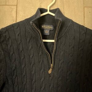 Brooks Brothers Pima Cotton Cable Knit Quarter Zip Sweater XL Navy
